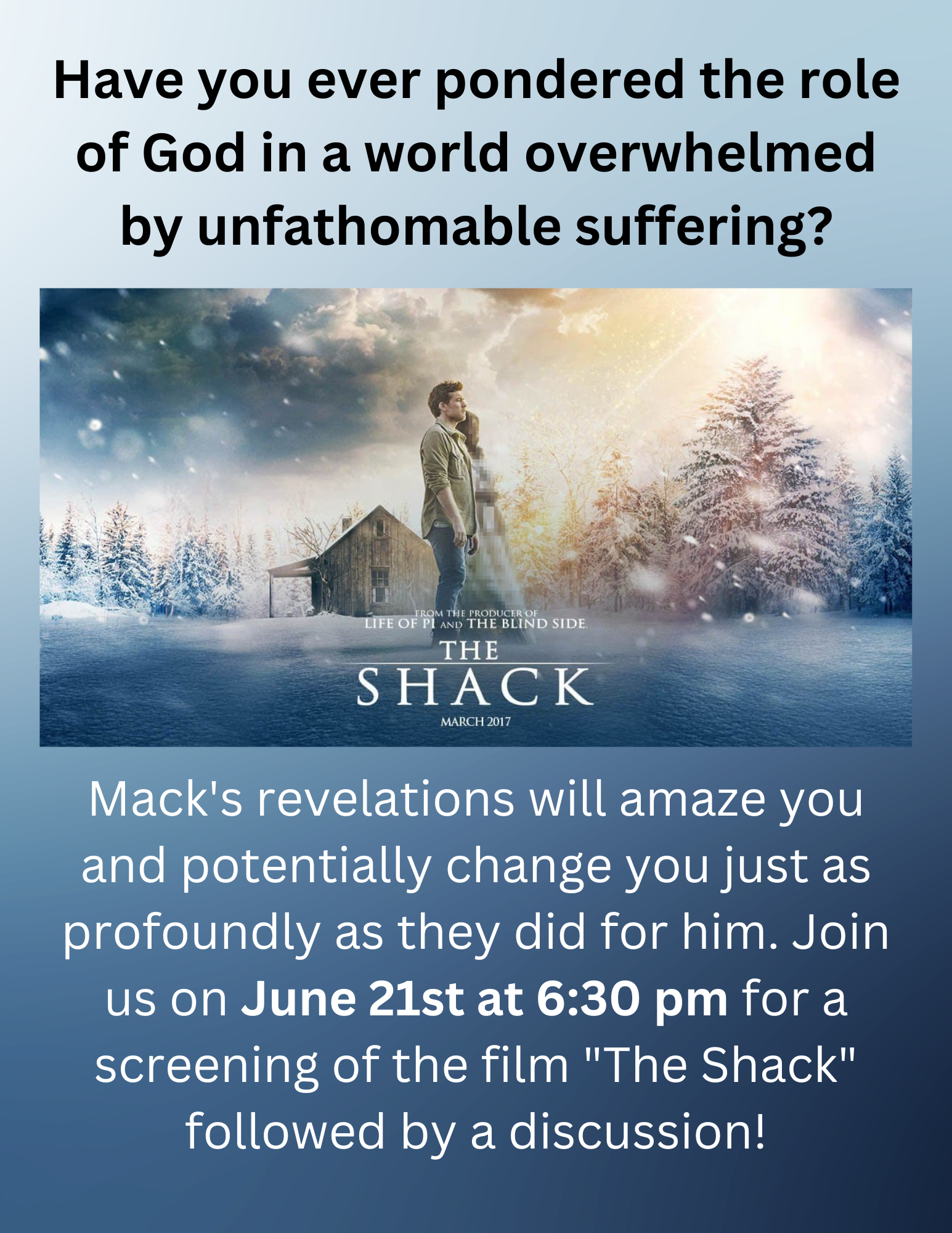 Community Church of Cedar Grove presents the Shack Movie and Discussion