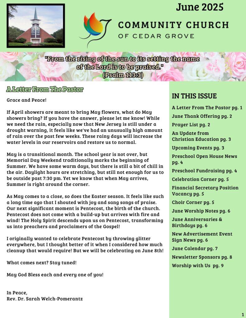 Community Church of Cedar Grove Newsletter June 2025