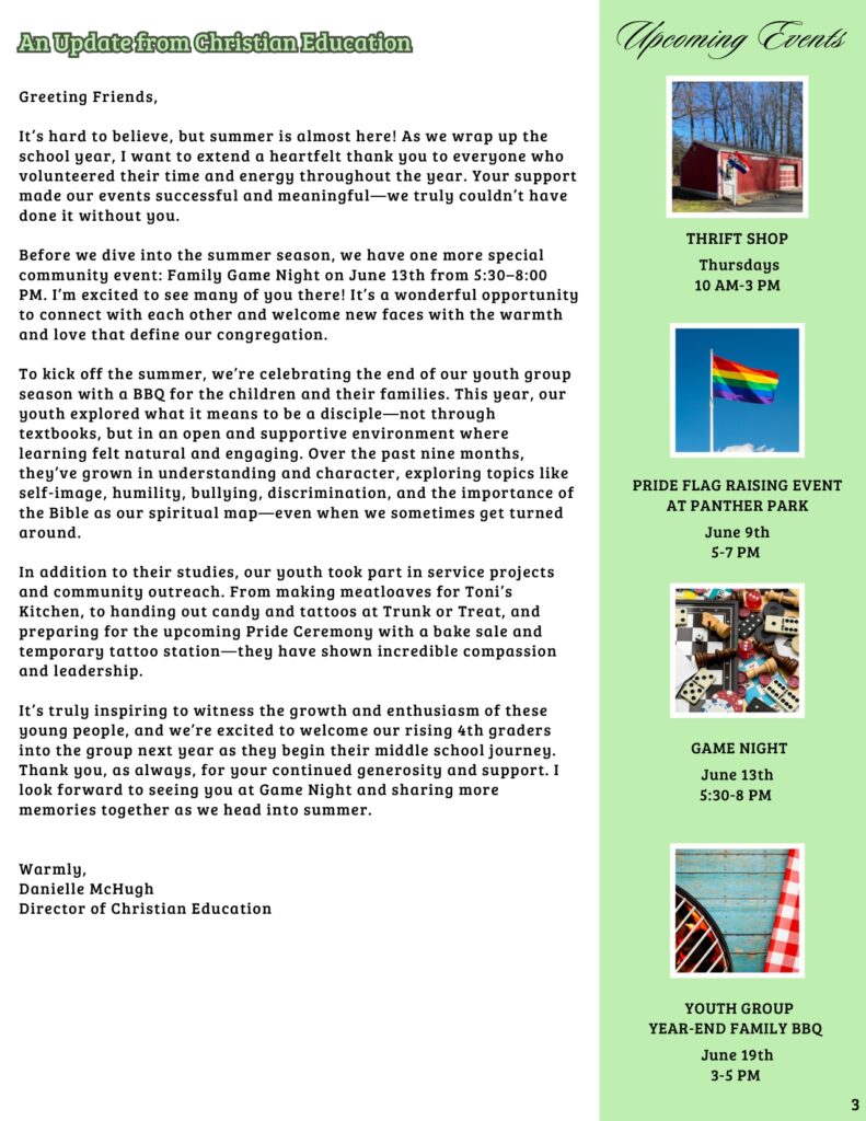 Community Church of Cedar Grove Newsletter June 2025