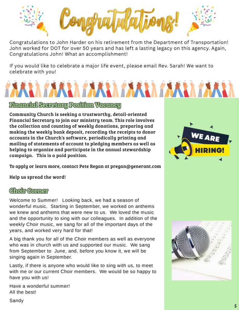 Community Church of Cedar Grove Newsletter June 2025