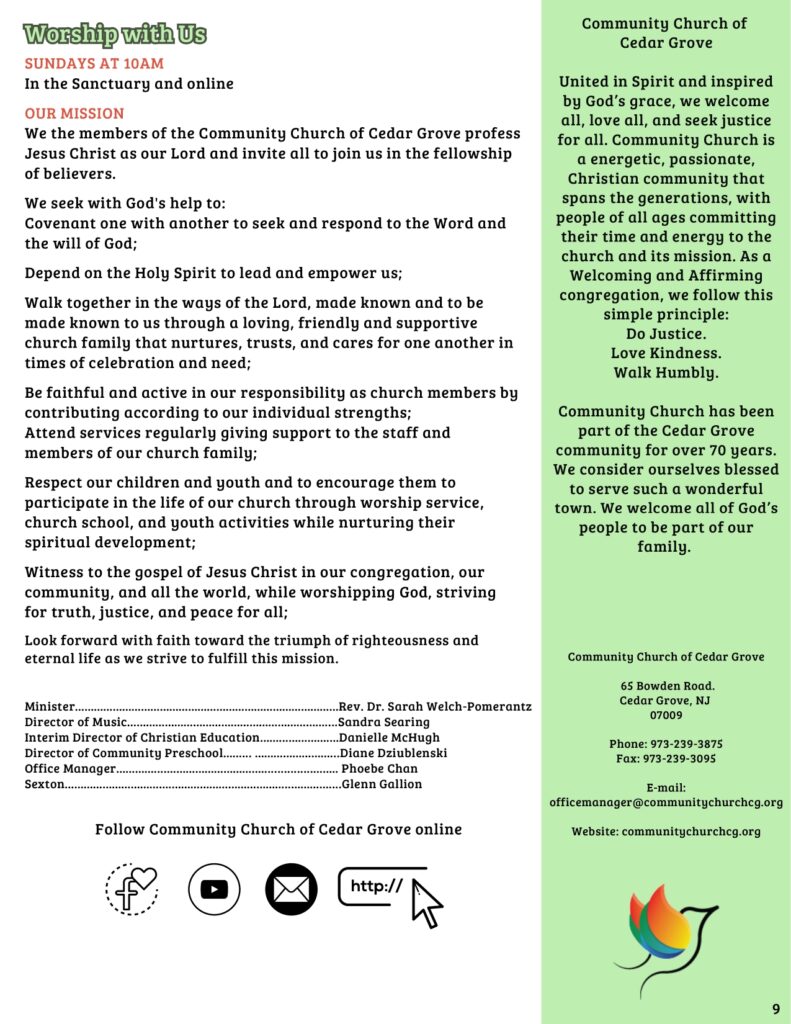 Community Church of Cedar Grove Newsletter June 2025
