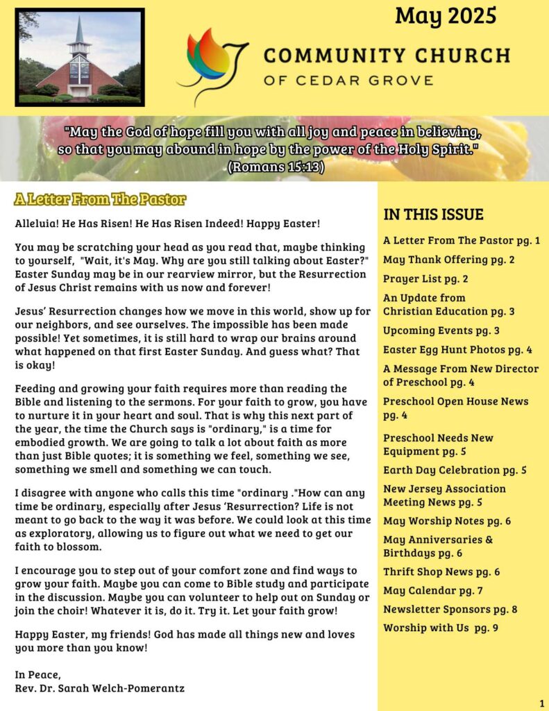 Community Church of Cedar Grove Newsletter May 2025