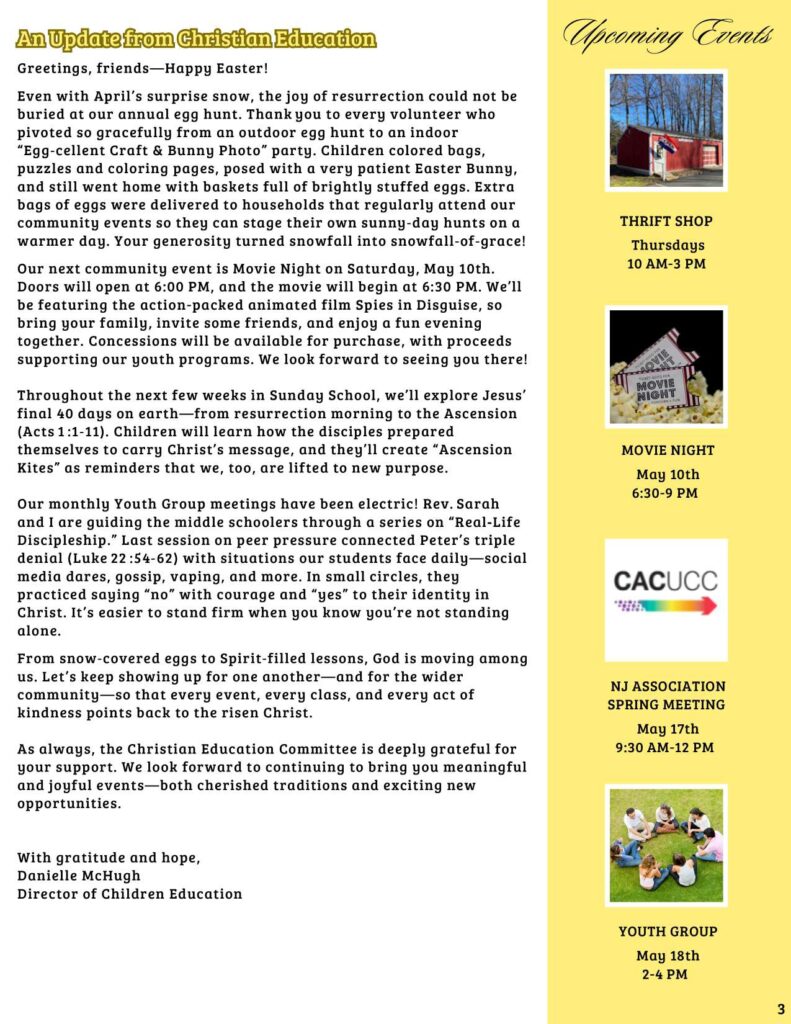 Community Church of Cedar Grove Newsletter May 2025