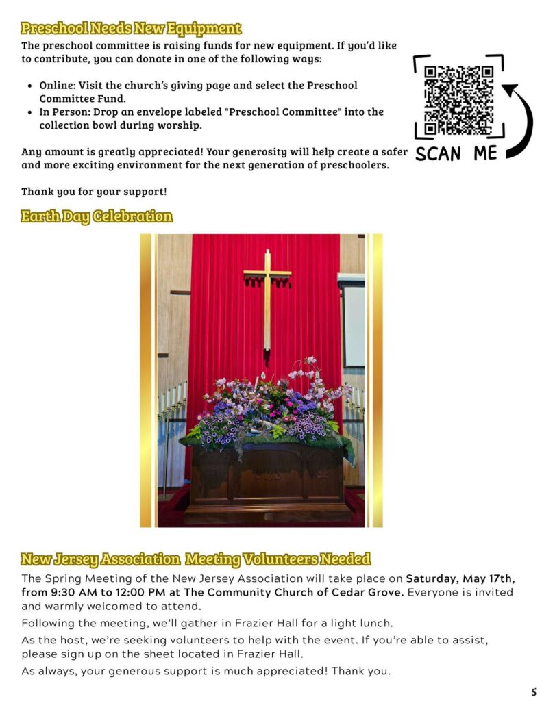 Community Church of Cedar Grove Newsletter May 2025