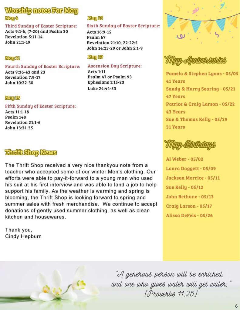 Community Church of Cedar Grove Newsletter May 2025