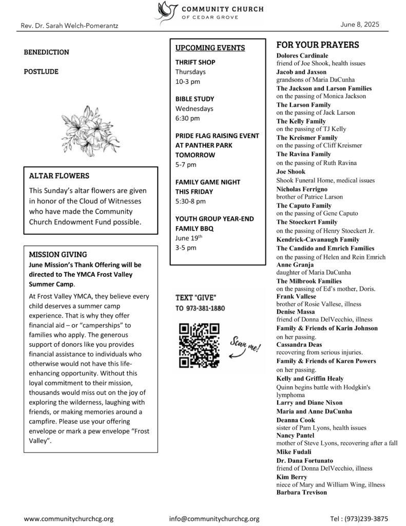 Community Church of Cedar Grove Sunday Bulletin - June 8, 2025