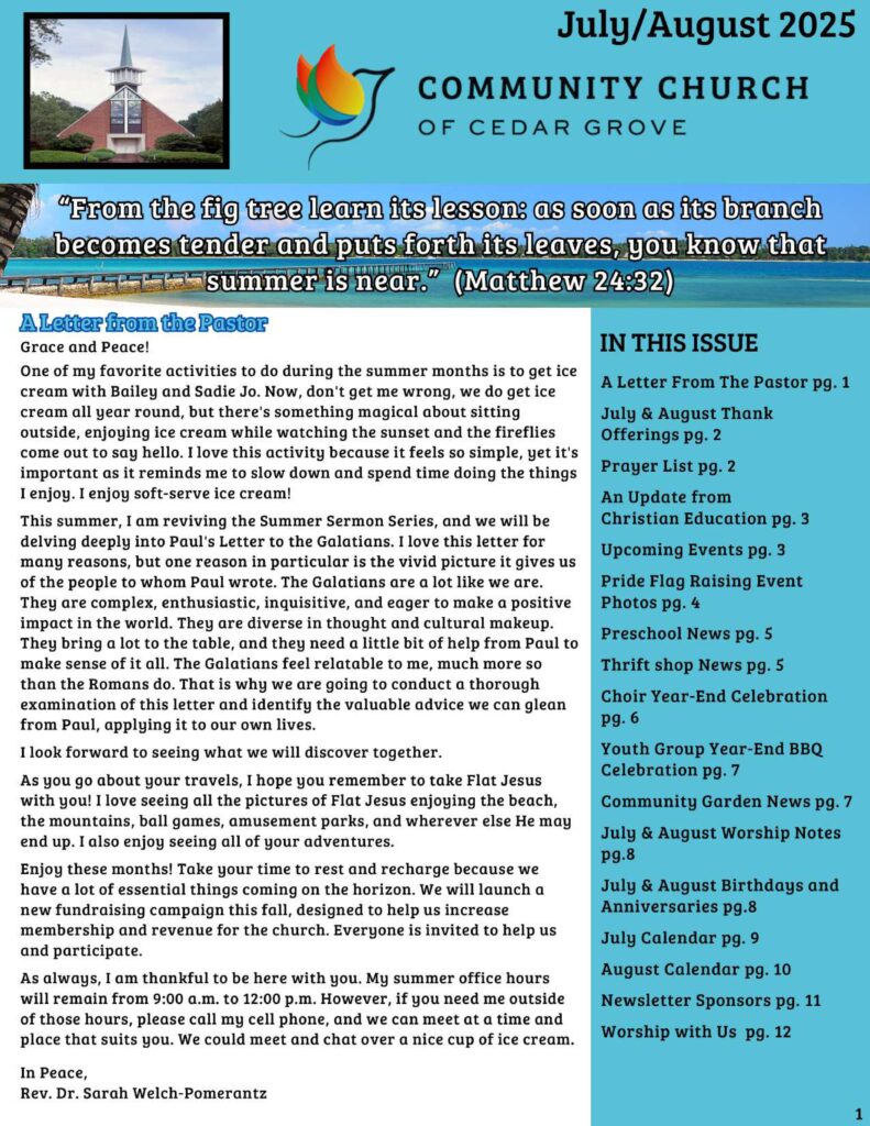 Community Church of Cedar Grove Newsletter July/August 2025