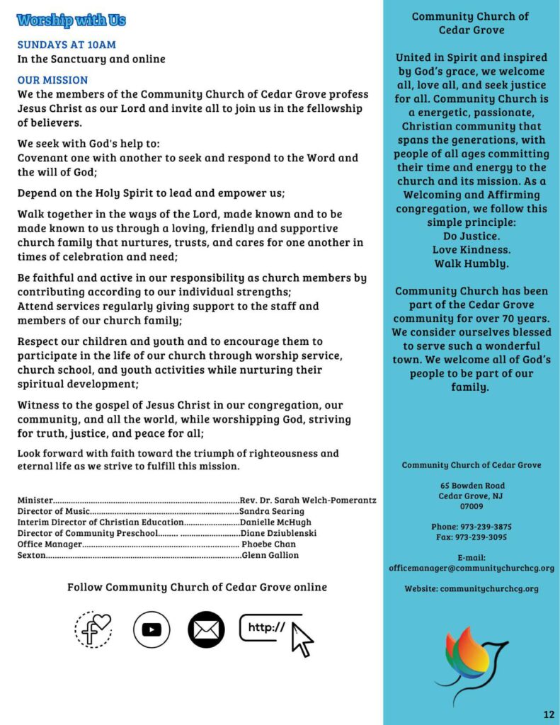 Community Church of Cedar Grove Newsletter July/August 2025
