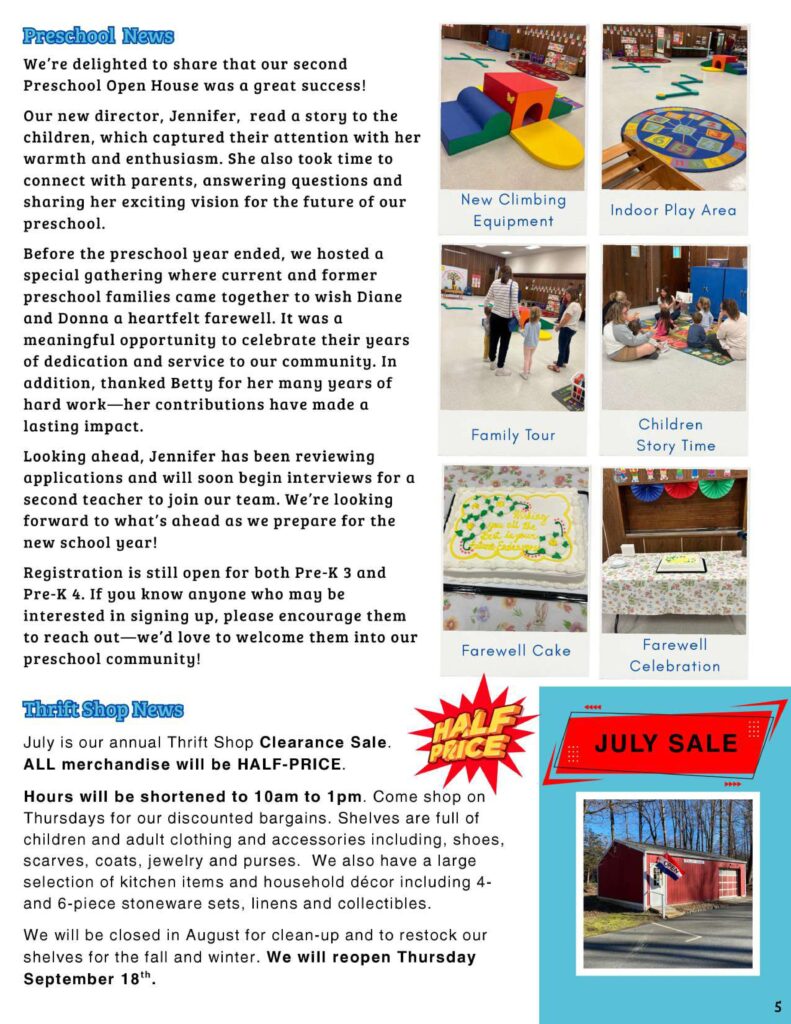 Community Church of Cedar Grove Newsletter July/August 2025
