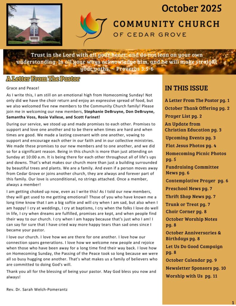 Community Church of Cedar Grove Newsletter October 2025