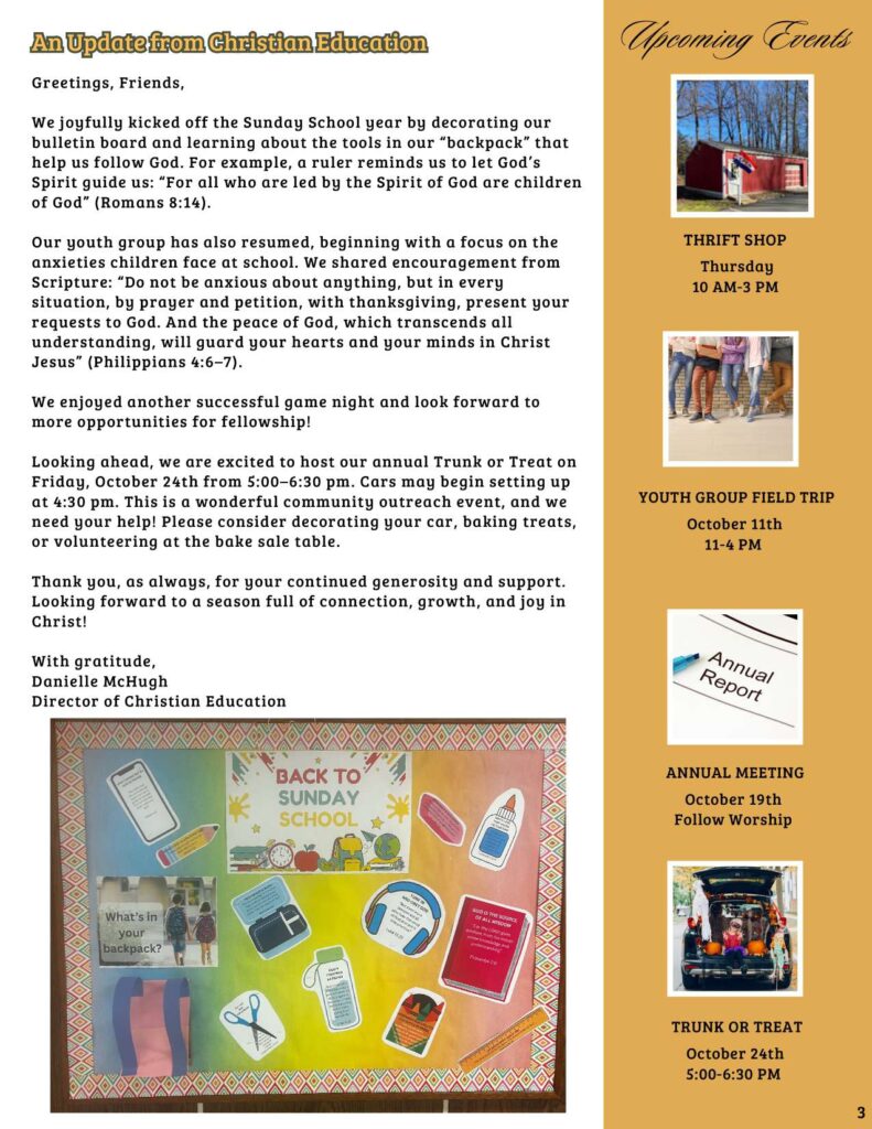 Community Church of Cedar Grove Newsletter October 2025