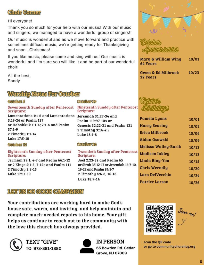 Community Church of Cedar Grove Newsletter October 2025
