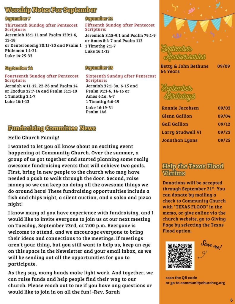 Community Church of Cedar Grove Newsletter September 2025