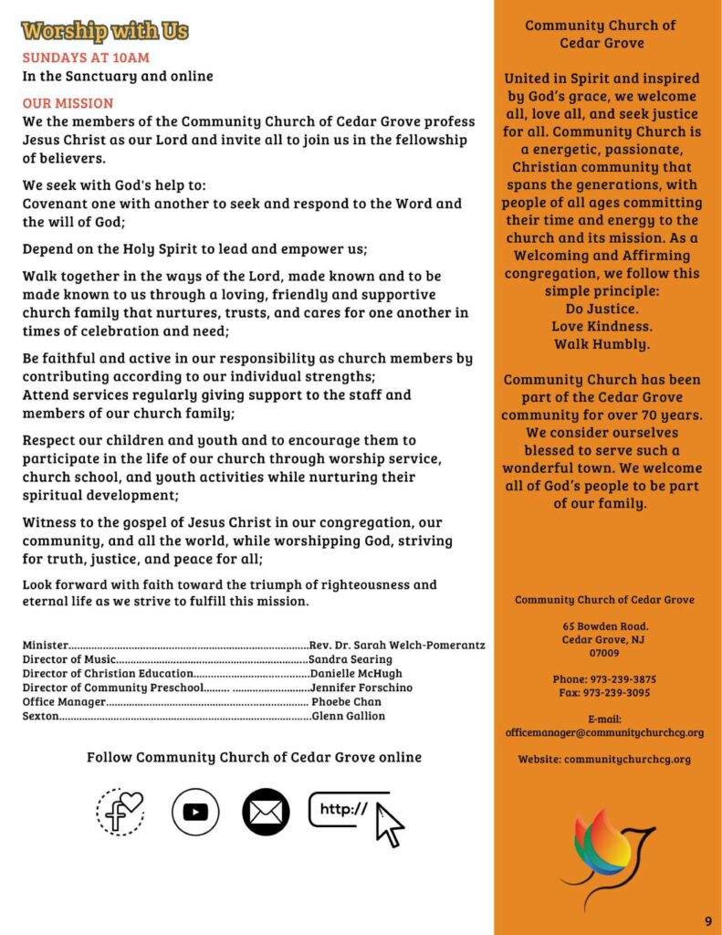 Community Church of Cedar Grove Newsletter September 2025