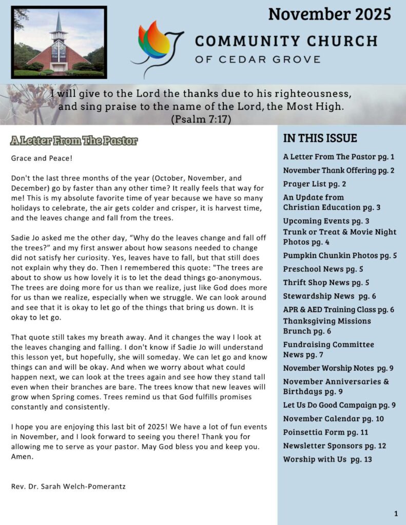 Community Church of Cedar Grove Newsletter November 2025