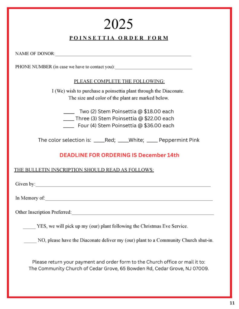 Community Church of Cedar Grove Newsletter November 2025