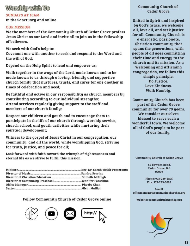 Community Church of Cedar Grove Newsletter November 2025