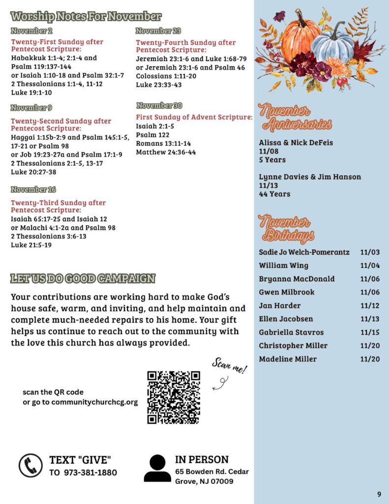Community Church of Cedar Grove Newsletter November 2025