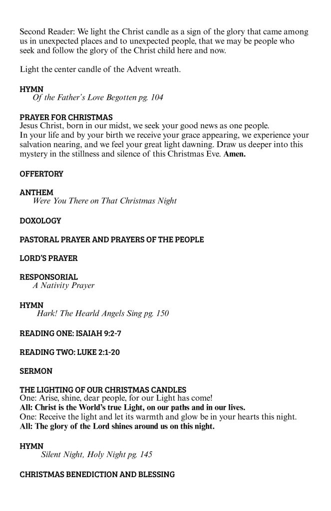 Community Church of Cedar Grove Sunday Bulletin - Christmas Eve, December 24, 2025
