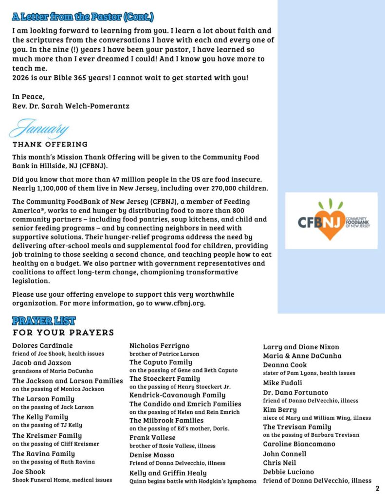 Community Church of Cedar Grove Newsletter January 2026